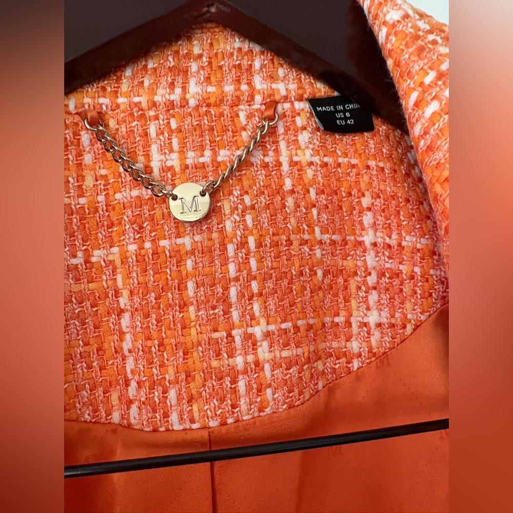Marciano Orange Tweed Blazer & Suit Jacket - Size M (6) - Picture 10 of 11